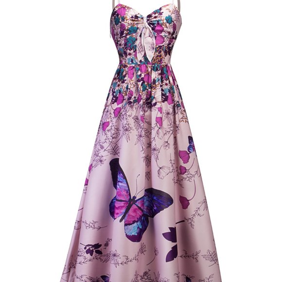 NWOT Vintage Style Floral Butterfly Midi Dress, Size 12 - Picture 1 of 9
